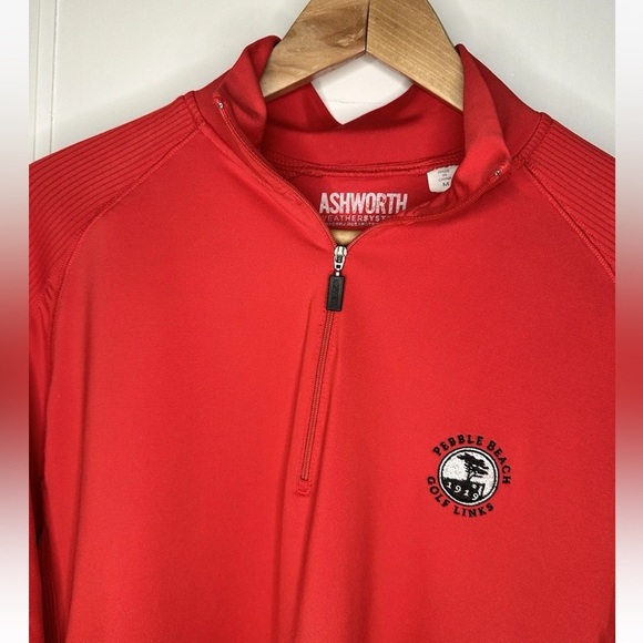Mens Medium Pebble beach 1/4 Zip Red Ashworth Performance Pullover - Picture 3 of 13
